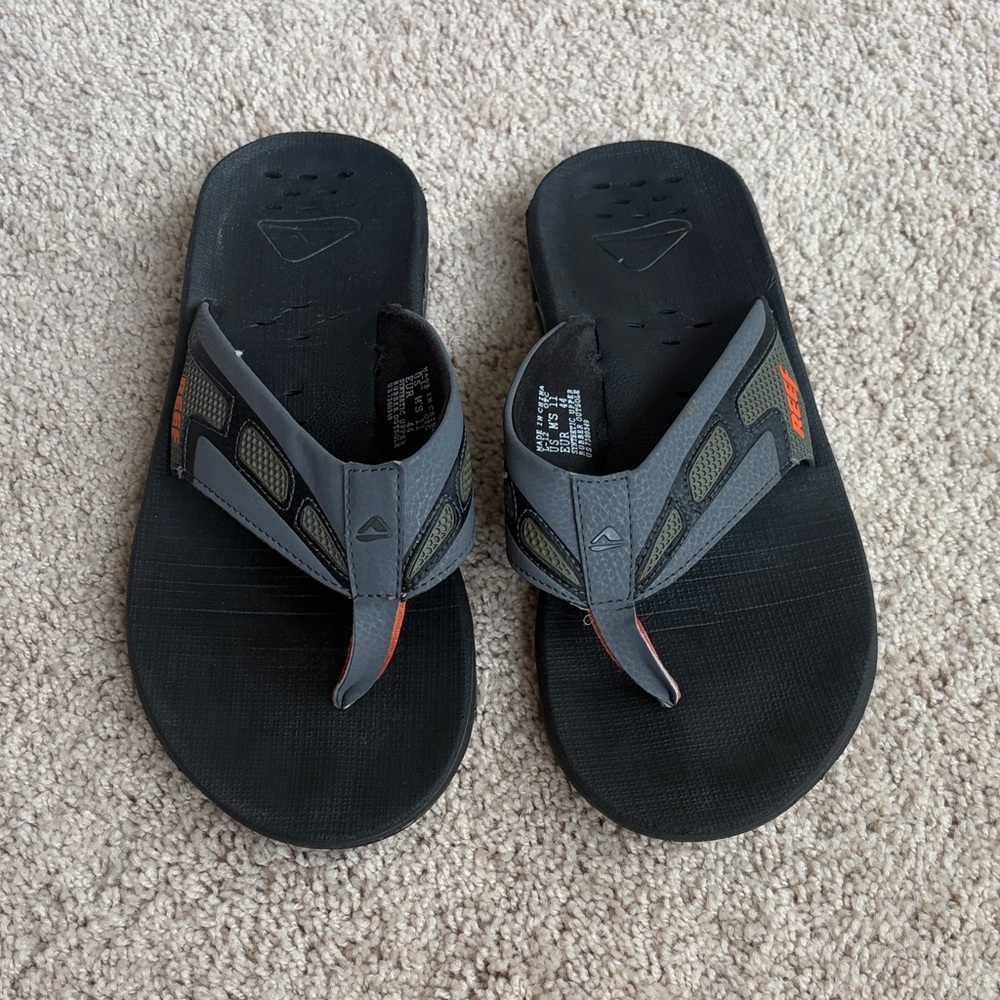 TC Men's Black and Gray Flip-Flops with Orange Accents